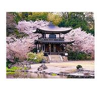 Diamond Painting Kit Peach Blossom Temple 5D DIY Broderie Diamant Peinture Diamant pour Adultes Enfants Complet Cristal Point de Croix pour salon chambre Décor murale Round Drill_40x60cm(16x24in)