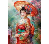 Diamond Painting Kits, 5D DIY Diamant Painting Kit Complet, Peinture Diamant Geisha japonais pour Adultes, Ronde Diamond Peinture Cristal Débutant Art Set, pour Décor Intérieur Automne 50x70cm A-538