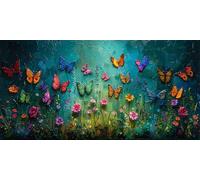 Diamond Painting Kits pour Adulte, 5D Papillon Peinture Diamant Painting Kit, DIY Diamond Art Kit Complet, Full Drill Diamant Strass Point de Croix Cristal Décoration Murale Gift 60x120cm Fleur 1J-116