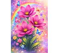 Diamond Painting Kits pour Adulte Débutants Marguerites roses, DIY Papillons Round Full Drill Diamant painting, 5D Peinture Diamant Kit Complet, Point de Croix Cristal Cadeau diamond Art kits 18x26in