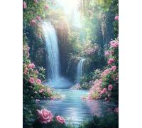 Diamond Painting La cascade, 5D Kit Complet Diamond-Painting rose, Loisirs Créatifs Adultes, DIY Canevas Enfants Débutant, Point de Croix Cristal Peinture Diamant, Décor Maison de Noël 30x60cm Q-676