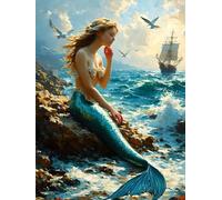Diamond Painting La sirène de plage Peinture Diamant Adulte, 5D Diamant Painting Kit Complet, DIY Diamond Art Strass Point de Croix Painting pour Adultes Maison Décoration, Noël Cadeaux 40x50cm B-1468