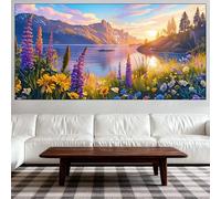 Diamond Painting Lac Diamond Painting Adulte Grand Format 50x100cm, Bricolage Broderie Diamant Point de Croix Peinture Diamant Coucher De Soleil, Loisirs Créatifs Adultes Kits pour Décor Cadeau QO-49