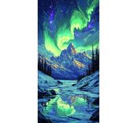 Diamond Painting Lacs, Aurore 5D DIY Diamond Painting Adulte Enfant Débutants, Diamond-painting Peinture Diamant Broderie Diamant Strass Point de Croix pour Décoration Murale Maison 80x160cm R-140