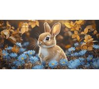Diamond Painting Lapin Activité Manuelle Adulte fleur Diamond Painting Enfant Broderie Point de Croix, 5D DIY Cristal Art Peinture Kit Dessin Adulte, pour la Maison Murale Décoration, 70x140cm a-869