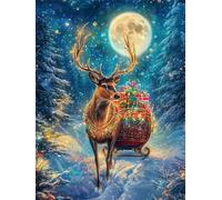 Diamond Painting Le cerf, Diamond Painting Enfant La lune, Loisirs Créatifs Adultes, Broderie Diamant Kit Complet, Cristal Art Kit, Décoration Murale de la Maison, Cadeau Unique 90x120cm f-337