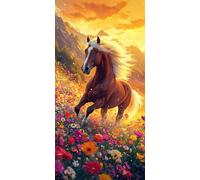 Diamond Painting Le cheval, Fleurs Diamond-Painting Noel, Peinture Diamant Adulte Débutant, Activite Manuelle Adulte, Loisirs Créatifs Adultes, Diy Kit Complet Canevas, Maison Décoration 55x110cm W572