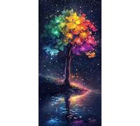 Diamond Painting Le Lac, Arbre de vie Diamond-Painting Noel, Peinture Diamant Adulte Débutant, Activite Manuelle Adulte, Loisirs Créatifs Adultes, Kit Complet Canevas, Maison Décoration 45x90xm W-286
