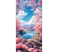 Diamond Painting Le Lac, Fleurs de cerisier Diamond-Painting Noel, Peinture Diamant Adulte, Activite Manuelle Adulte, Loisirs Créatifs Adultes, Diy Kit Complet Canevas, Maison Décoration 45x90xm W-288