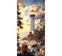 Diamond Painting Le Phare, Coucher de soleil Diamond-Painting Noel, Peinture Diamant Adulte, Activite Manuelle Adulte, Loisirs Créatifs Adultes, Diy Kit Complet Canevas, Maison Décoration 25x50cm W-84