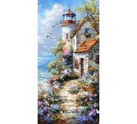 Diamond Painting Le Phare, Vue sur la mer Diamond-Painting Noel, Peinture Diamant Adulte, Activite Manuelle Adulte, Loisirs Créatifs Adultes, Diy Kit Complet Canevas, Maison Décoration 40x80cm W-82