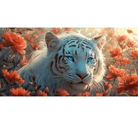 Diamond Painting Le Tigre Blanc Diamond Painting Adulte Grand Format 55x110cm Diy Broderie Diamant Kit Complet Fleurs 5D Perle Diamant a Coller Strass Point de Croix Cristal Murale DéCoration J0P-277