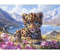 Diamond Painting Léopard Peinture Diamant Adulte Animal Diamond Painting Kit Complet, 5D Broderie Diamant Canevas Kit, DIY Strass Point de Croix Art pour Decoration Mural, Cadeau Femme 50x40cm E0-874