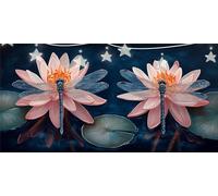 Diamond Painting Libellule Diamant Painting Feuille De Lotus Peinture Diamant Adulte Débutants, Diamond Paintings Kit, Point de Croix Cristal Art Artisanat Kit pour Décoration Murale 50x100cm G6-891