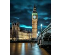 Diamond Painting Londres Diamond Painting Adulte Enfant, 5D DIY Broderie Diamant Kit Complet Big Ben, Peinture Diamant Artisanat Strass Point de Croix Art Set, pour Décoration Murale 100x150 cm W-4565