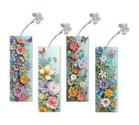 Diamond Painting - Lot de 4 marque-pages 5D - Peinture diamant - Printemps - Papillon - Décoration de printemps - Fleurs - Bricolage - Peinture diamant - Kit de bricolage pour décoration de printemps