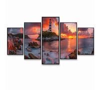 Diamond Painting Lot de 5, 5D Diamond Painting Phare, Toile Peinture Diamant Couverture Complète Activité Manuelle Adulte pour Tableau Decoration Murale Chambre Bureau Bateau (Trois Tailles) PZSH-276