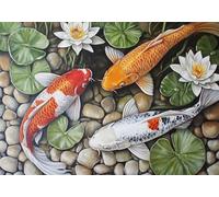 Diamond Painting Lotus Diamond painting Adulte, 5D Poisson Peinture Diamant Enfant DIY Strass Point de Croix Activité Manuelle Adulte Broderie Diamant, pour Tableau Decoration Murale 40x50 cm O4-1381