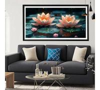 Diamond Painting Lotus Diamond Painting Adulte, Lac Peinture Diamant Débutants, DIY Canevas Kit Broderie Diamant Complet Kit Strass Point de Croix Cristal pour Decoration Chambre Maison 40x80cm Y6-151