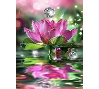 Diamond Painting Lotus DIY Peinture Diamant Adulte,5D Diamond Art Kit Enfants Complet Strass Cristal Point Croix Broderie Peinture pour Cadeau Femme, Murale Décoration 30x40cm Gouttelettes eau Z1-517