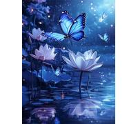Diamond Painting Lotus, Papillon Diamond Painting Adulte, 5D DIY Cristal Strass Point de Croix Peinture Sets, Peinture Diamant Kit Complet Enfant, pour Cadeau femmes décoratif 100x135cm 0U-573