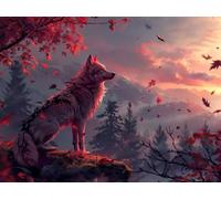 Diamond Painting Loup, 5D Diamant Painting feuille d'érable Peinture Diamant Bricolage Point de Croix Broderie, pour Loisirs Créatifs Adultes Artisanat, pour Maison Murale Décoration 60x80cm S2-295