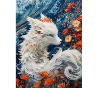 Diamond Painting Loup, 5D Diamond Painting Adulte Fleur, DIY Activité Manuelle Adulte, Broderie Diamant Artisanat Strass Point de Croix Kit, pour Décoration Murale Maison Cadeau 100x130cm 1-2033