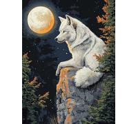 Diamond Painting loup, 5D Kit Complet Diamond-Painting Lune, Loisirs Créatifs Adultes, DIY Canevas Enfants Débutant, Point de Croix Cristal Peinture Diamant, Décoration Maison de Noël 30x40cm Q-438