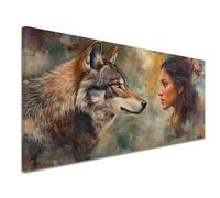 Diamond Painting Loup Diamond Painting Adulte, 5D Peinture Diamant Enfant Canevas Kit Complet Adulte Débutant Ronde Cristal Diamant Art Set pour Décoration Murale Maison Cadeaux 50x120 cm Fille c-1113