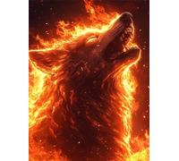 Diamond Painting Loup, Flamme Diamond Painting Adulte, 5D DIY Cristal Strass Point de Croix Peinture Sets, Peinture Diamant Kit Complet Enfant, pour comme Cadeau femmes décoratif 100x135cm 0U-666