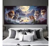 Diamond Painting Loup Montagne Enneigée Point de Croix, Broderie Diamant Kit Complet, 5D Diamond Painting Adulte Grand Format Perle Diamant Coller, Mosaique Tableau pour Murale Décor 115 X 55cm q477