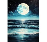 Diamond Painting Lune Diamond Painting Adulte Enfant, 5D DIY Broderie Diamant Kit Complet Océan, Peinture Diamant Artisanat Strass Point de Croix Art Set, pour Décoration Murale Maison 20x30 cm W-2774