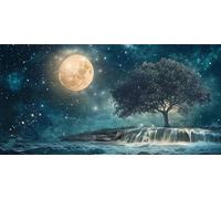Diamond Painting Lune Diamond Painting Adulte Grand Format 40x20cm, Diy Broderie Diamant Kit Complet Arbre 5D Perle Diamant a Coller Strass Point de Croix Cristal Pour Murale DéCoration 0O-964