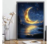 Diamond Painting Lune Diamond Painting Adulte, Peinture Diamant Ciel éToilé Broderie Diamant 5D DIY Diamant Mosaik Strass Point de Croix Loisirs Créatifs pour Decoration Murale 50 x 70 cm -ly25082HP