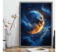 Diamond Painting Lune Diamond Painting Adulte, Peinture Diamant Ciel éToilé Broderie Diamant 5D DIY Diamant Mosaik Strass Point de Croix Loisirs Créatifs pour Decoration Murale 90x120 cm -ly250824P