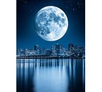 Diamond Painting Lune Diamond Painting Enfant, Peinture Diamant Ville Diamant Kit Bricolage Adulte Complet Point de Croix Cristal Art Set pour Decoration Maison Murale, Cadeau Femme 35x50cm, Model689