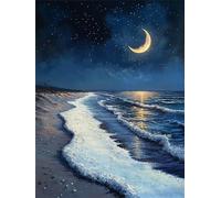 Diamond Painting Lune, Plage Diamond Painting Adulte, 5D DIY Cristal Strass Point de Croix Peinture Sets, Peinture Diamant Kit Complet Enfant, pour comme Cadeau femmes décoratif 100x135cm 0U-574