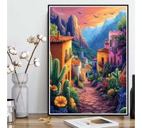 Diamond Painting Maisons Diamond Painting Adulte, Peinture Diamant Cactus Broderie Diamant 5D DIY Diamant Mosaik Strass Point de Croix Loisirs Créatifs pour Decoration Murale 50x70 cm -ly25082X3