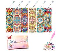 Diamond Painting Mandala, 6PCS Diamond Painting Marque Page Mandala Marque Page Peinture Diamant avec Breloque en Cristal Kit de Bricolage DIY DiamondPainting Enfant Adulte Cadeau Fille