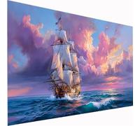 Diamond Painting Mer, voilier Diamond Painting Adulte Enfant Kit, 5D Grand Kit Peinture Diamant Broderie Diamant Carré Complète Kit Complet pour Adultes Activité Créative Relaxante 100x200cm Z1-904