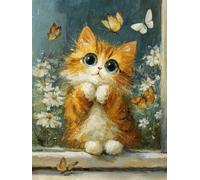 Diamond Painting Mignon Diamond Painting Adulte, 5D Broderie Diamant Kit Complet Chat Carré Peinture Diamant Accessoires Loisirs Créatifs Adultes Strass Point de Croix Décoration Murale 50x70 cm S-433