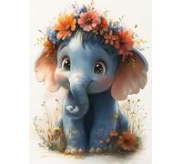 Diamond Painting mignon éléphant Diamond Painting Adulte, DIY Broderie Diamant Kit Complet, Diamonds Art Point de Croix Loisirs Créatifs Adultes, Peinture Diamant pour Maison Décor 90x120cm s-585