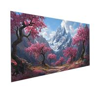 Diamond Painting Montagne enneigée, Rond Full Drill Peinture Numero Adulte Fleurs de cerisier, Kit Broderie Canevas Kit Complet Adulte, Strass Cristal Art Peinture Diamant Cadeau 100x50cm Model-14260
