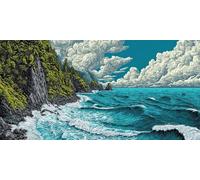 Diamond Painting Montagne OcéAn Diamond Painting Adulte, Diy Ronds Gem Strass Point De Croix Peinture Sets, Diamant Art Kit Complet Adultes And Enfants, La DéCoration Murale à La Maison 40x20cm T-Z819