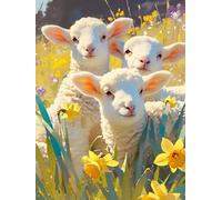 Diamond Painting Mouton Diamant Painting Enfant, Peinture Diamant Fleur Broderie Diamant Kit Complet, DIY Activité Manuelle Adulte Strass Point de Croix Painting pour Murale Décoration, 30x40CM -6002