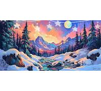 Diamond Painting Neige Diamond Painting Adulte Montagne Tableau Diamant Enfant, Strass Cristal Peinture Paintings par Numéros Kits Diamant Point de Croix pour Adultes Murale Décor 50x100cm G6-974