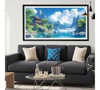Diamond Painting Nuage Diamond Painting Adulte, Lac Peinture Diamant Débutants, DIY Canevas Kit Broderie Diamant Complet Kit Strass Point de Croix Cristal pour Decoration Chambre Maison 40x80 CM Y6-5