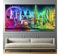 Diamond Painting Nuit À New York Broderie Diamant Grand Format,Peinture Diamant Broderie Point de Croix Kit Complet,Painting Diamant Loisirs Créatifs Adultes,Decoration Murale (40x80cm)