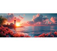 Diamond Painting OcéAn, 5D DIY Phare Broderie Diamant Kit Complet, Peinture Diamant Artisanat Point de Croix Painting pour Adultes, Loisirs Créatifs Adultes pour Décoration Maison 50x100cm Model-388