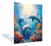 Diamond Painting Océan Diamond Painting Adulte Dauphin 5D DIY Peinture Diamant Point De Croix Broderie Diamant Kit Complet, Cristal Enfant Art Set, Decoration Chambre, Cadeau Femme 20x30cm W6-416